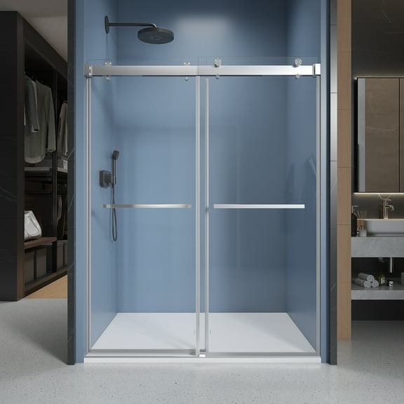 48 in. W x 76 in. H Soft-closing Double Sliding Frameless Shower Enclosure With Clear Glass in Brushed Nickel