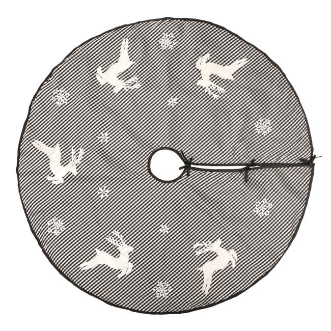 48" White and Black Checkered Reindeer Tree Skirt with Velvet Accents