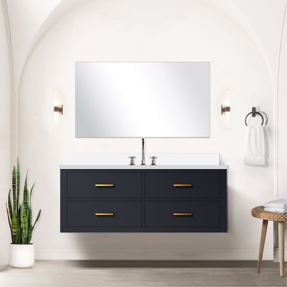 48 in. Wide Blue Vanity with Soft Close Feature | White Quartz Top | Bathroom Enhancement