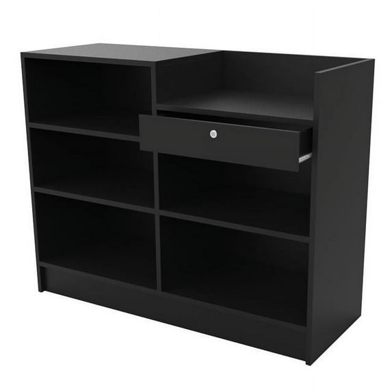 48 in. X 18 in. X 38 in. Cash Wrap Counter with 3 Shelves & Lock, Black