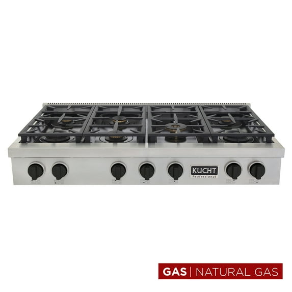 48 in. Natural Gas Range Top in Stainless Steel with Tuxedo Black Knobs