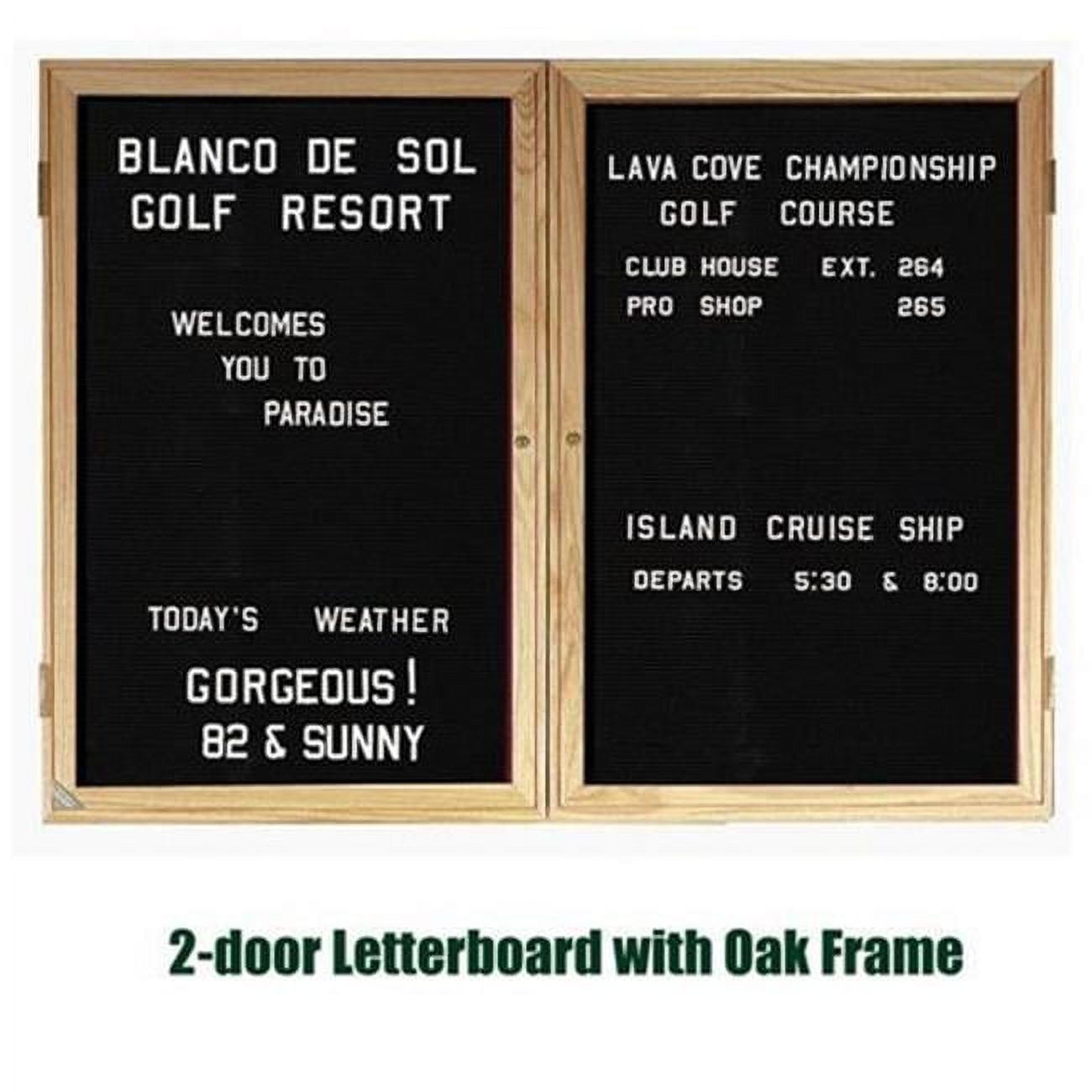 48 in. x 60 in. 2Door Oak Wood Frame Enclosed Letterboard Black