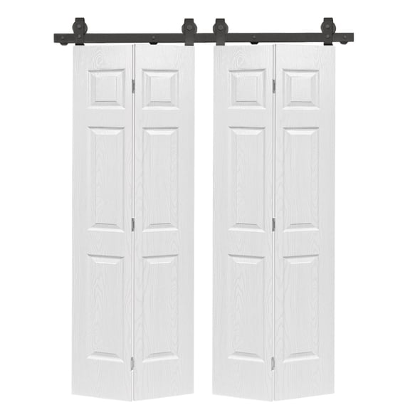 48 in. x 80 in. 6-Panel Hollow Core White Oak Finished MDF Composite Double Bi-fold Door with Hardware Kit