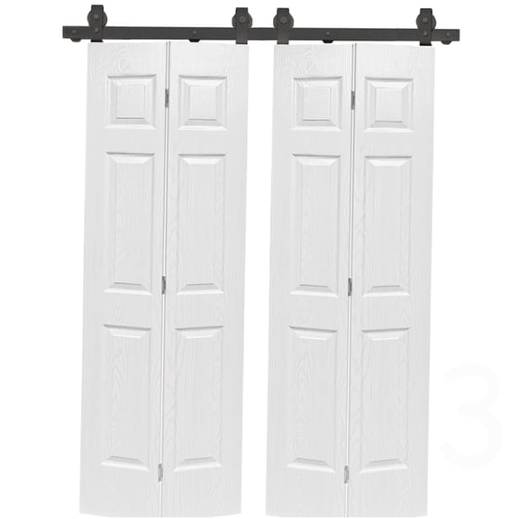 48 in. x 80 in. White Oak 6-Panel Hollow Core MDF Double Bi-Fold Door with Full Installation Hardware Set