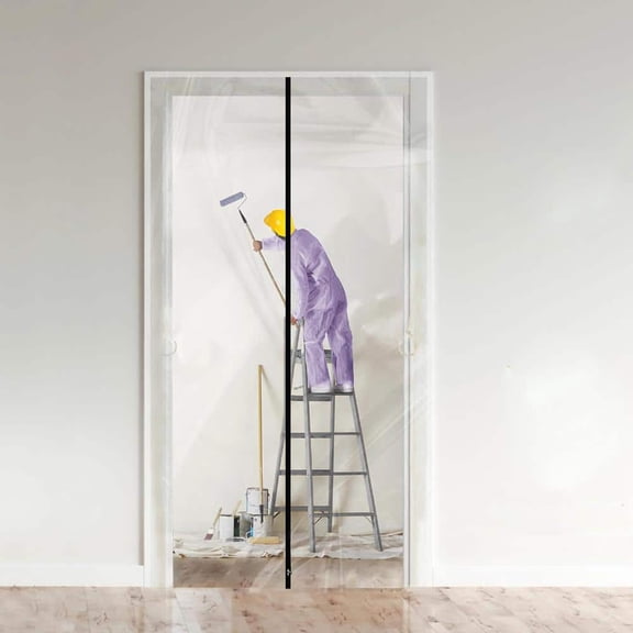 48 in. x 86.4 in. Plastic Dust Barrier Zipper Door Kit I-type Screen Door