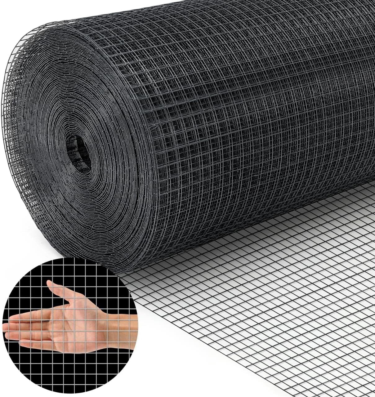 48 inch×100 ft Black Vinyl Coated Hardware Cloth, 16 Gauge 1/2 inch Black PVC Hardware Cloth, Black Welded Wire Fence Supports Poultry Netting Cage Fence.