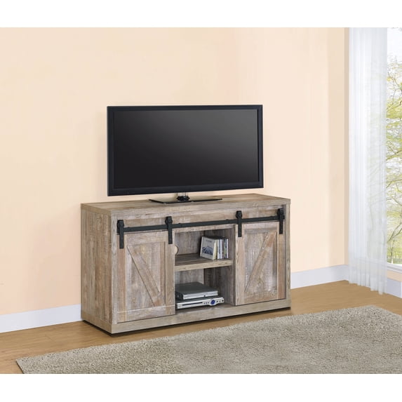 Brockton 48-inch 3-shelf Sliding Doors TV Console Weathered Oak