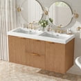 thumbnail image 1 of 48 inch Bathroom Vanity with Sink Combo, Floating Double Sink Bathroom Vanities with SMC Resin Top, MDF Cabinet with Solid Wood Frame, Wall-Mounted Vanities for Large Bathrooms (48''-Wood), 1 of 8