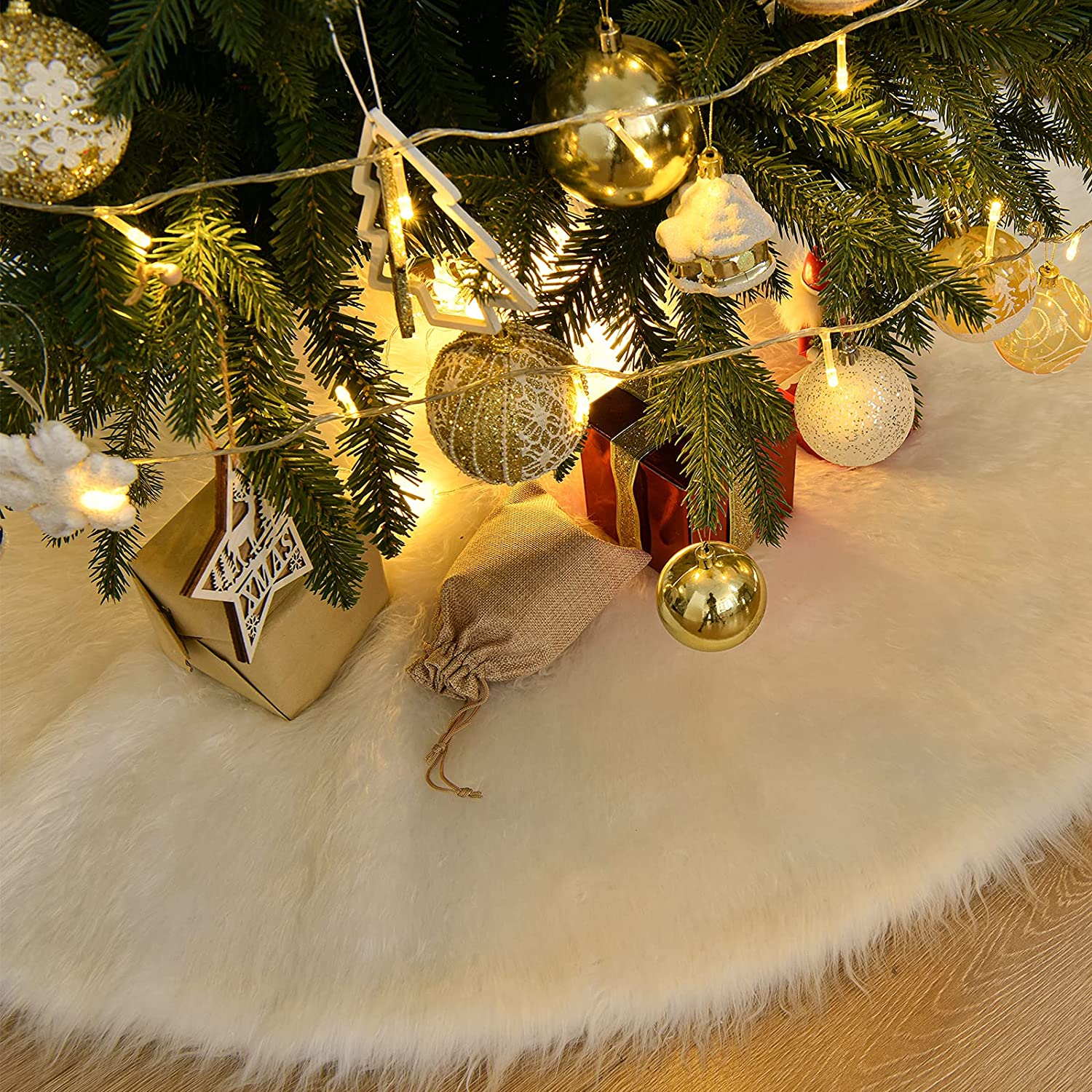 48 inch Christmas Tree Skirt, Faux Fur Xmas Tree Skirt Christmas