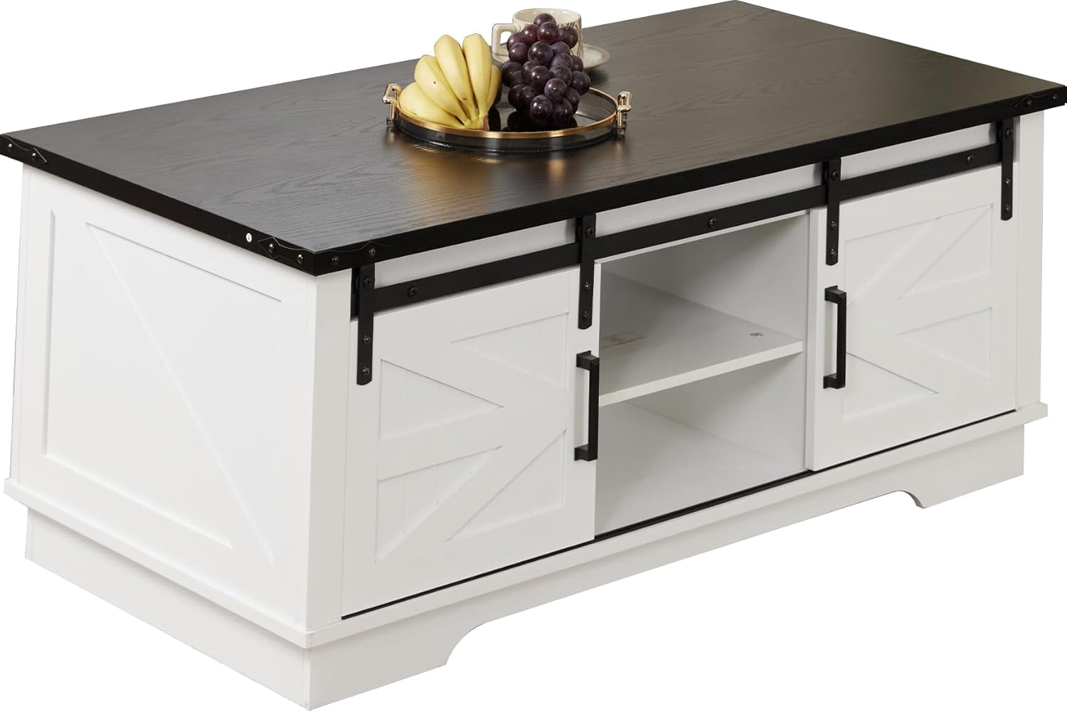 48-inch Coffee Table, Rustic Modern Style, Four Sliding Barn Doors with ...