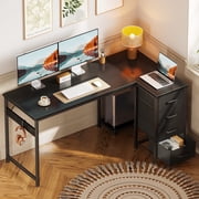 48 inch Computer Desk with 4 Fabric Drawers   Home Office Desks with Storage, Writing Desk with Side Hook, Desk Study/Work Table for Bedroom and Small Space, Black
