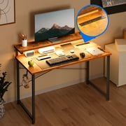 48 inch Computer Desk with Adjustable Monitor Stand(3.9”, 5.1”, 6.3”), Home Office Desk with Charging Station & LED Light, Simple Modern Style Laptop Desk for Small Space, Vintage