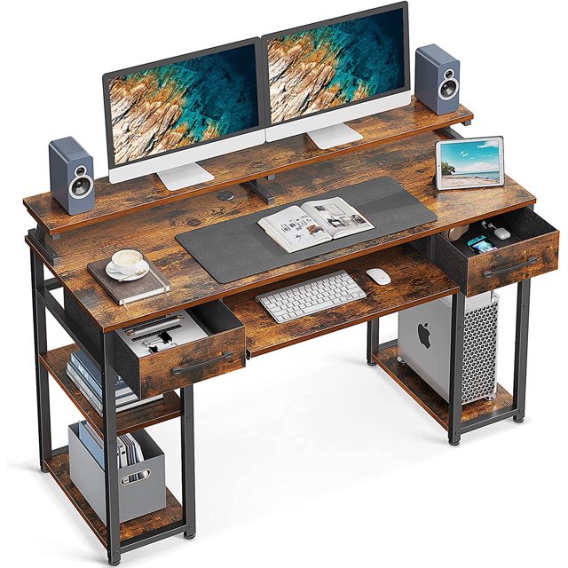 48 inch Computer Desk with Keyboard Tray, Gaming Writing Desk with Drawers/Monitor Stand Shelf