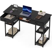 48 inch Computer Desk with Drawers, Modern Study Writing Table with Storage Shelves for Bedroom Home Office, Black