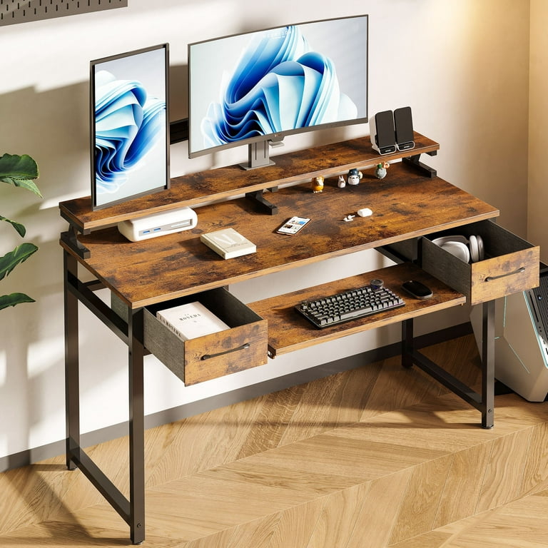 HOMCOM Compact Small Computer Table Wooden Desk Keyboard Tray