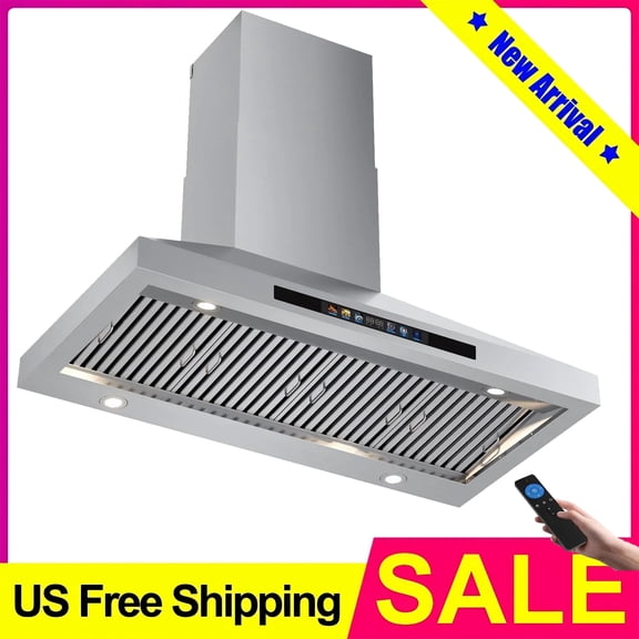 48 inch Convertible Ducted Wall-Mount Range Hood 1000 CFM Kitchen Vent Hood with 4 Speed Exhaust Fan LED Light Kitchen Range Hood with Touchscreen Control Panel and Remote Control Tieasy