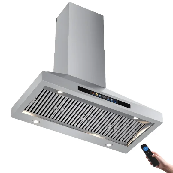 48 inch Convertible Ducted Wall-Mount Range Hood 1000 CFM Kitchen Vent Hood with 4 Speed Exhaust Fan LED Light Kitchen Range Hood with Touchscreen Control Panel and Remote Control Tieasy