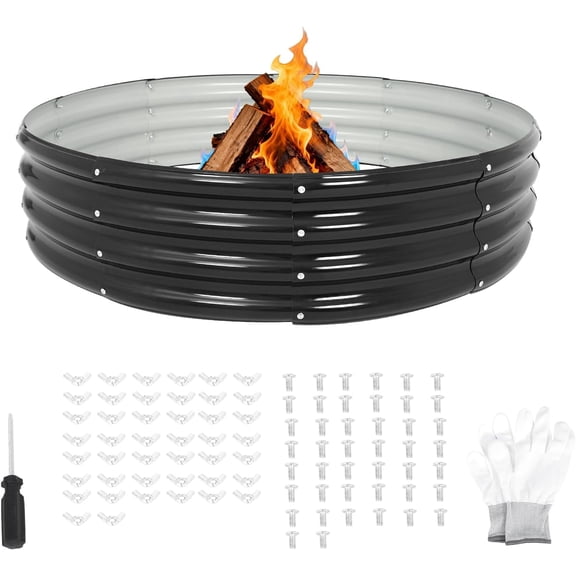 48 inch Fire Pit Ring, Galvanized Fire Ring 1ft high, Wood Burning Fire Pits Ring, Outdoor Fireplace Height 12 Inch, Round Camp Fire Ring, Bonfire Pit for Camping, Backyard (4x4x1FT)