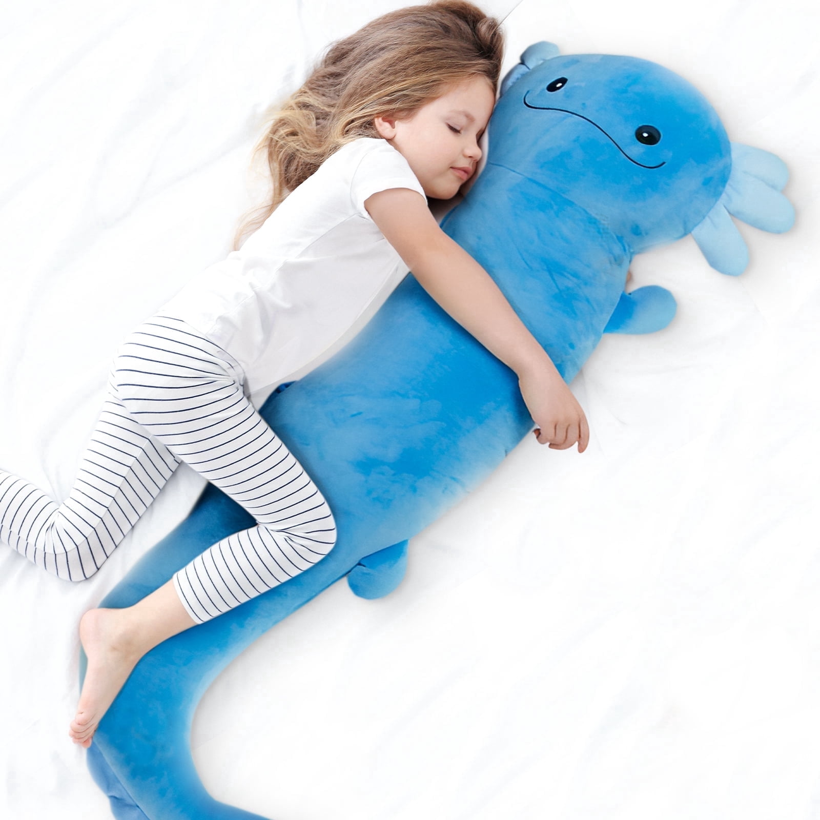 48 inch Giant Axolotl Plush Huge Stuffed Animal, Big Blue Axolotl Glow in The Dark Fluorescent Plushies, Jumbo Salamander Body Pillow Gifts for Kids Adults, Birthday