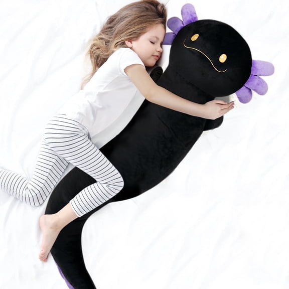 48 inch Giant Axolotl Plush Stuffed Animal, Big Black Axolotl Glow in The Dark Fluorescent Plushies, Jumbo Salamander Body Pillow Gifts for Kids Adults, Christmas Birthday