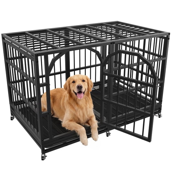 Cymbex 48 inch Heavy Duty Dog Crate for Large Dogs with Wheels Black Indestructible Escape-Proof Dog Kennel Cage for High Anxiety Dogs Indoor