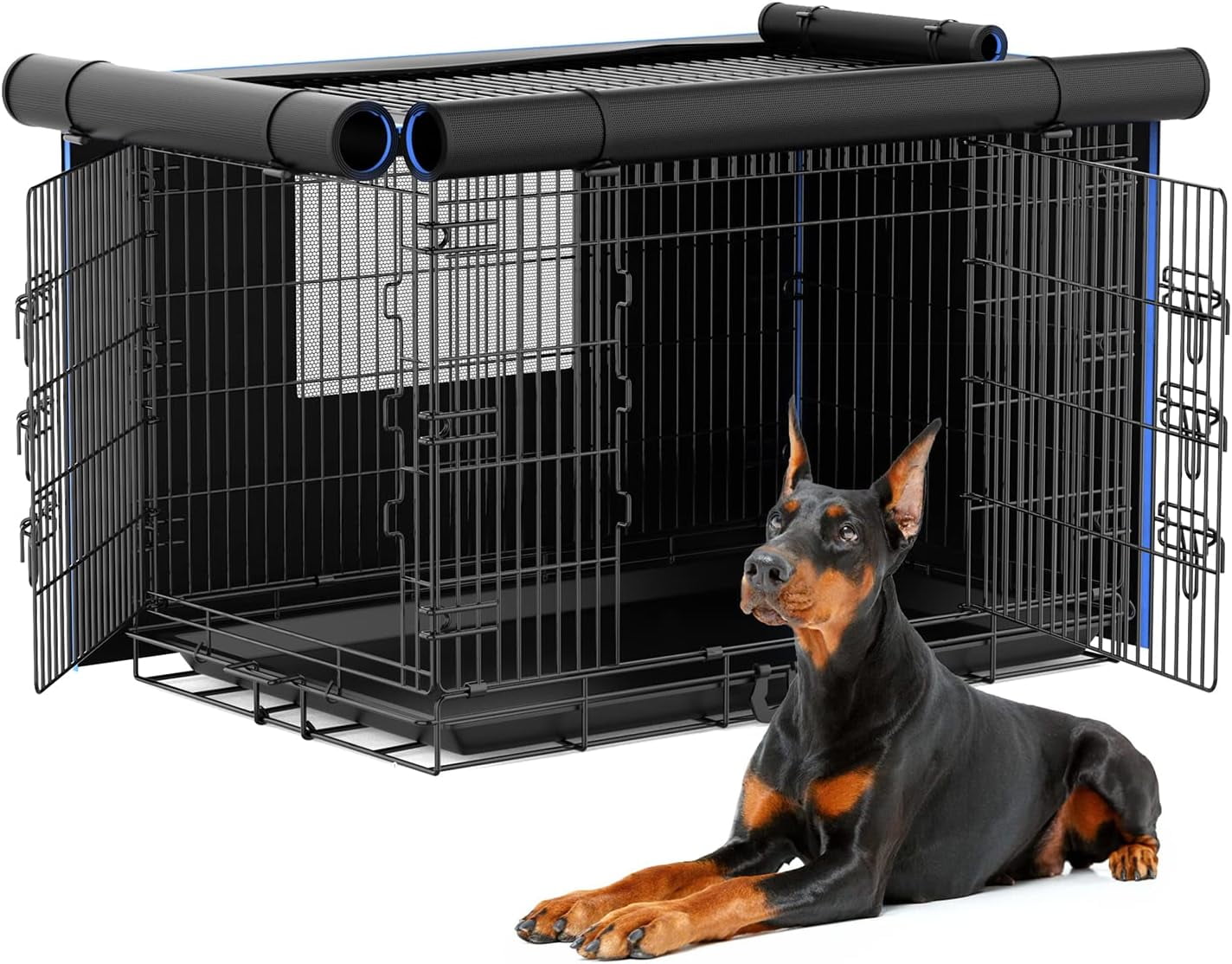 48 inch Large Dog Crates with Cover, Double Door Pet Kennel & House for XL Dogs, Cats, Animal