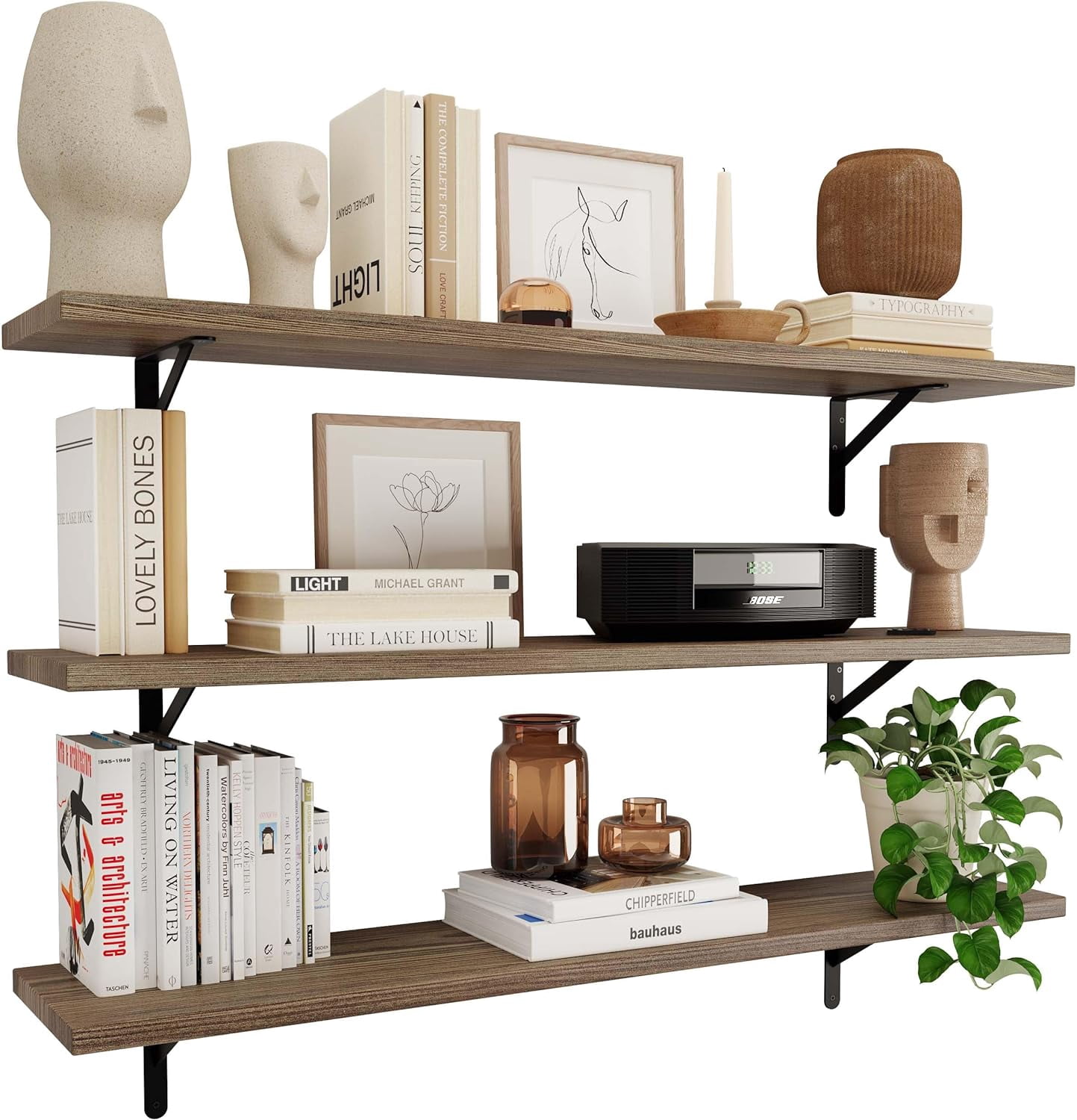 48 inch Long x 10 in Deep Rustic Floating Shelves for Wall Storage ...
