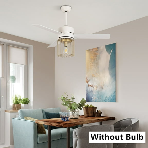 48 inch Modern Ceiling Fan Light Fixtures with Remote Champagne Gold Lampshade