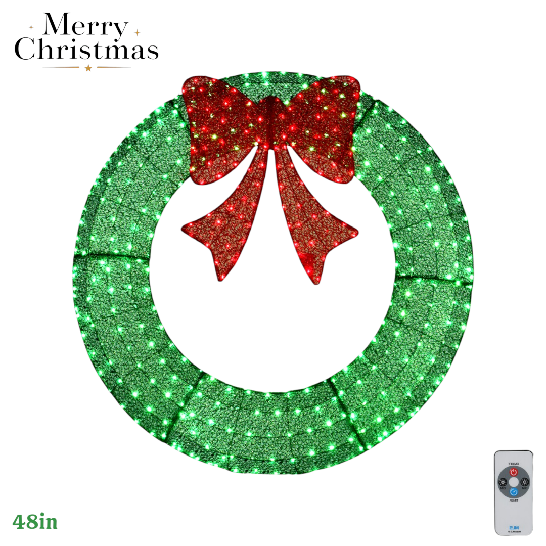 48-inch Pre-Lit Outdoor Christmas Wreath w/ Warm White LED Lights, Red ...