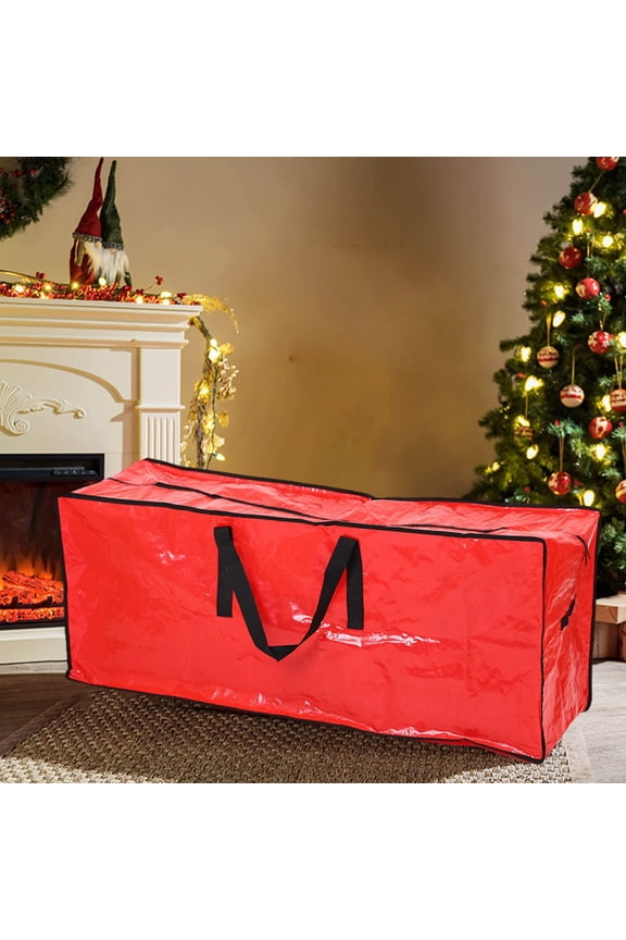 48-inch Red PE Christmas Tree Storage Duffel with Heavy Duty Handles - Holds 7.5ft Trees, Ornaments & Lights, Compact Foldable Design Red