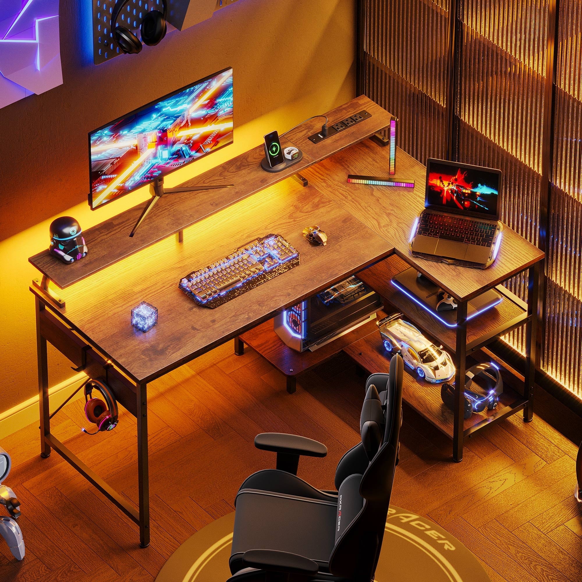 Walmart daily deals:  Walmart Black Friday Deals 2025 48 inch Reversible L Shaped Gaming Desk with LED Lights & Power Outlet, Corner Computer Desk with Storage Shelves & CPU Stand, Home Office Desk with Monitor Shelf, Modern Writing Table, Vintage