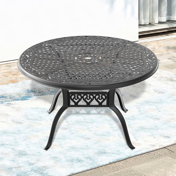 48-inch Round Aluminum Table - Wear & Noise Reducing - Outdoor Patio - Space-Saving Stacking