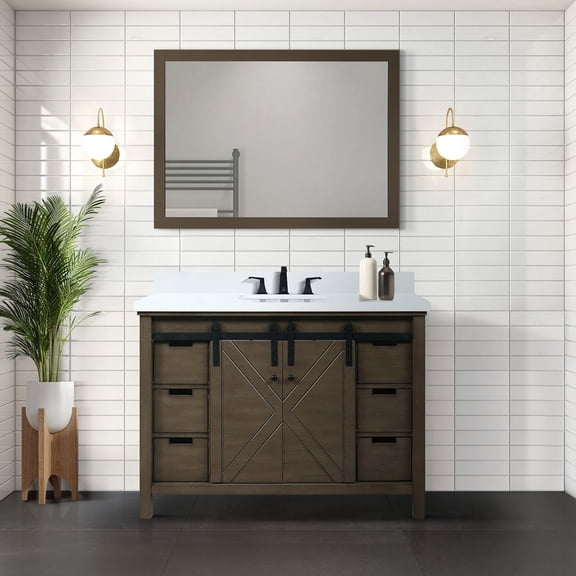 48-inch Rustic Brown Bathroom Vanity | Features One Cabinet and Drawers for Storage | Quick Installation with Included Mirror