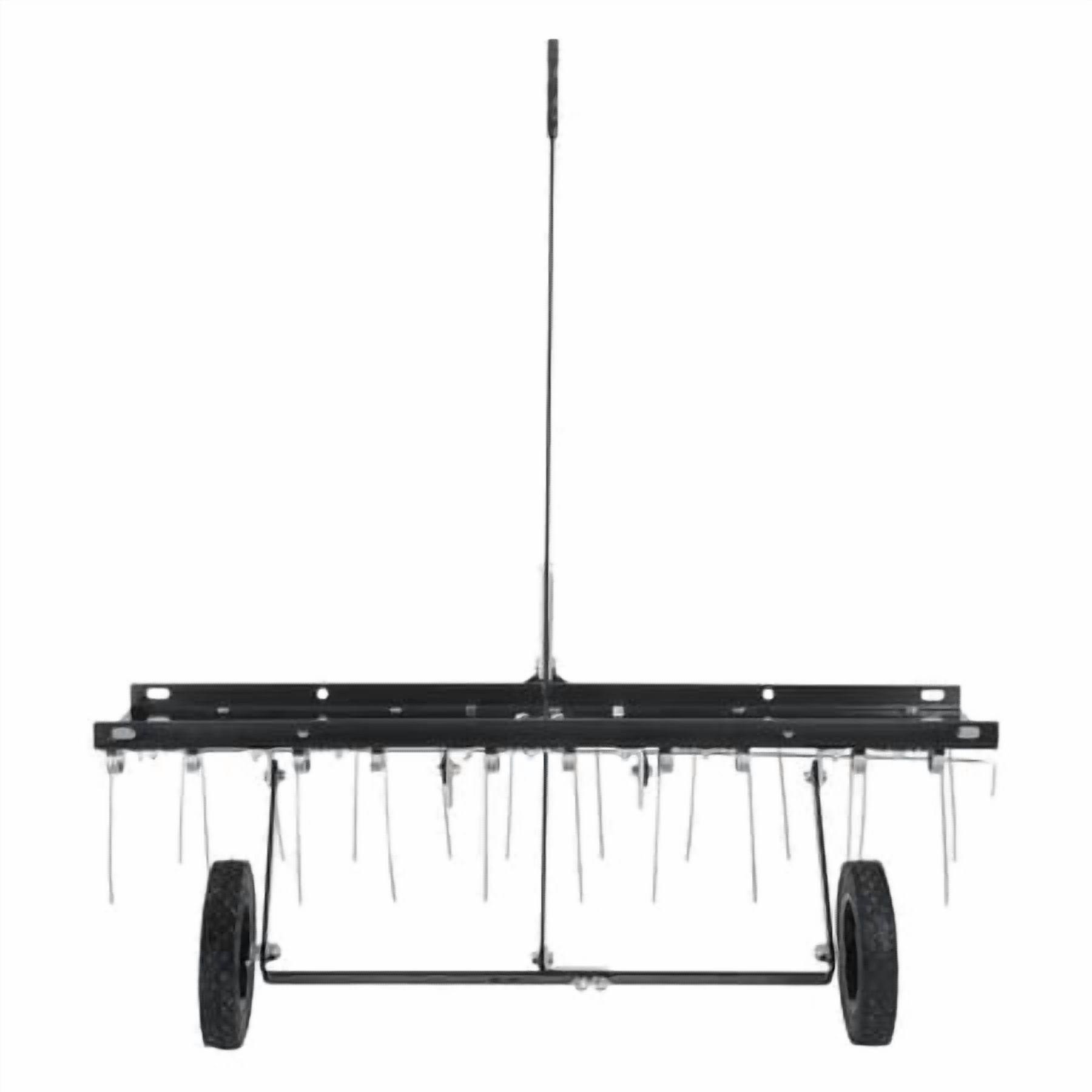 48-inch Tow Behind Dethatcher with 24 Spring Steel Tines, Tow Behind Lawn Rake with Lift Handle for ATV Mower Garden Farm