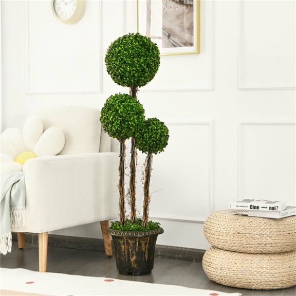 48 inch artificial UV resistant three ball tree plant, realistic PE leaves+rattan, cement tank