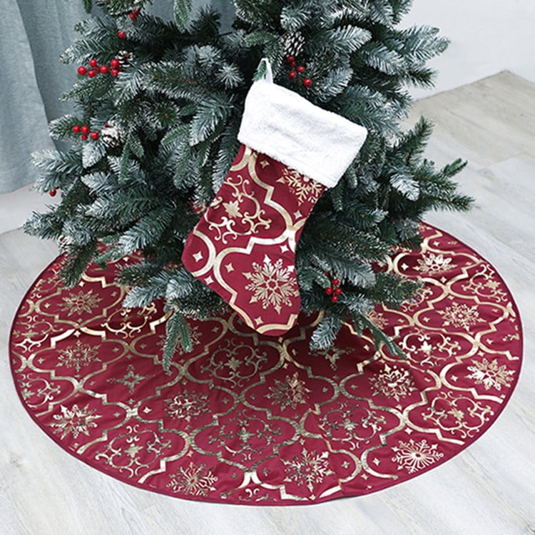 48 inches Large Red Flannel Tree Mat with Gilded Christmas Patterns ...