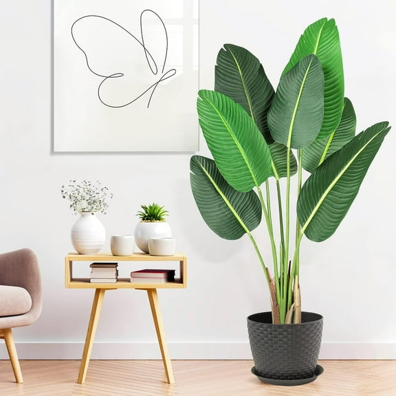 48 inchs Artificial Tree Bird of Paradise Artificial Plant with 8 Trunks Fake Tree - 4 Feet Faux Plants Fake Banana Tree Plant with Pot Artificial Trees for Home Decor Indoor Outdoor