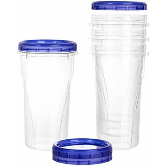 [48 oz 4 Pack] Twist Top Deli Containers Clear bottom With blue Top ...