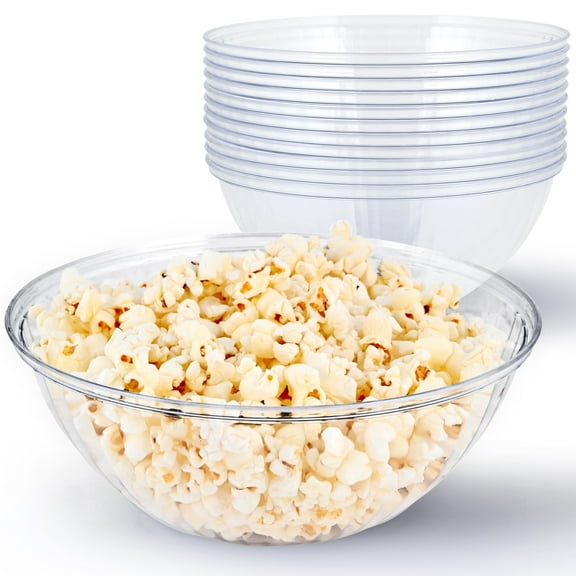 48 oz Clear Plastic Serving Bowls (12 Pack) Disposable Candy Dishes, Buffet Containers for Chips, Popcorn, Snacks, Mints, Salad Bar, Snack Bowl Parties, Office Desk, Bridal Shower, Party Supplies