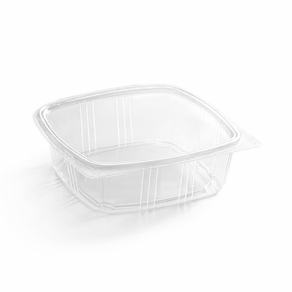 48 oz Clear Rectangular RPET Hinged Deli Container, Stackable Clamshell Style, 7 7/8 x 8 x 2 1/2 Inches, 200 per Case