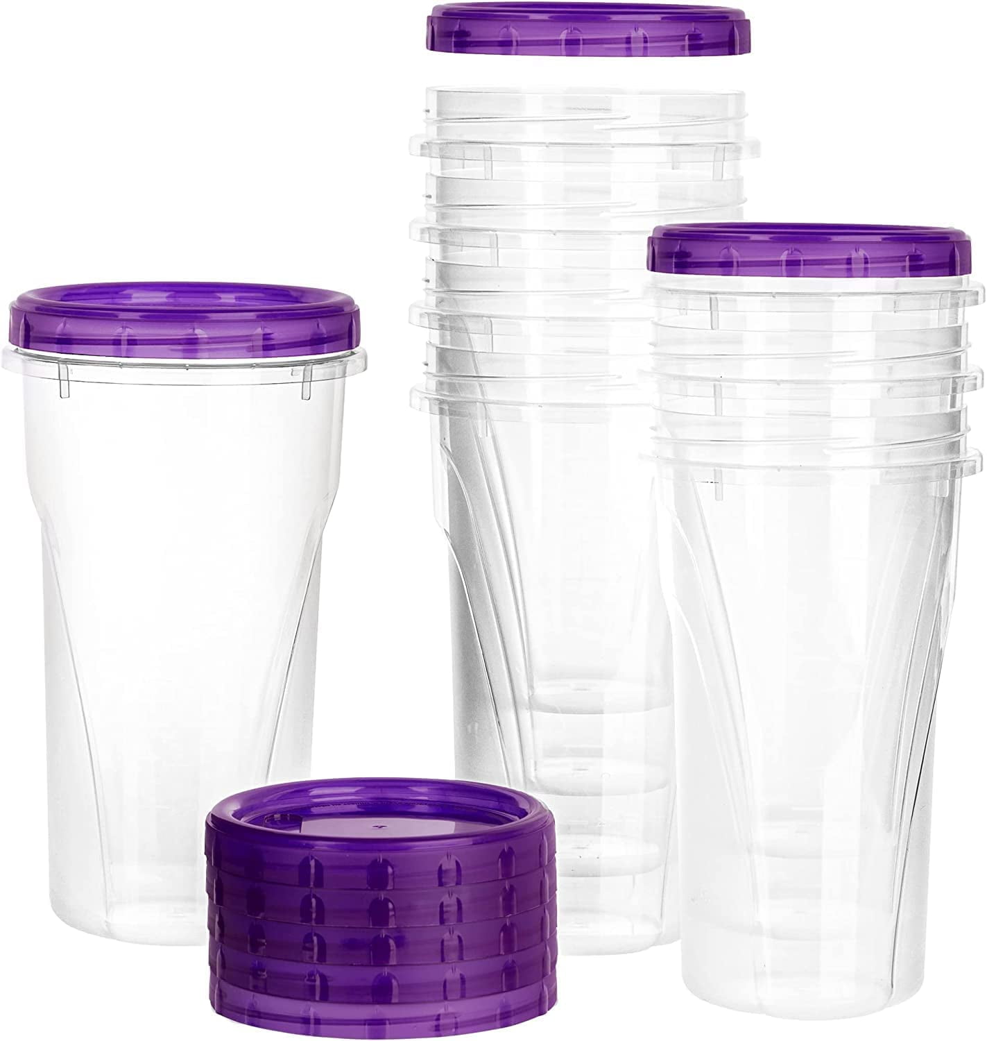 Ello Plastic Divided Container Food Storage Portion Control Set with Locking Leak-Proof Lids, 2 Set 4 Cup, Purple/Blue