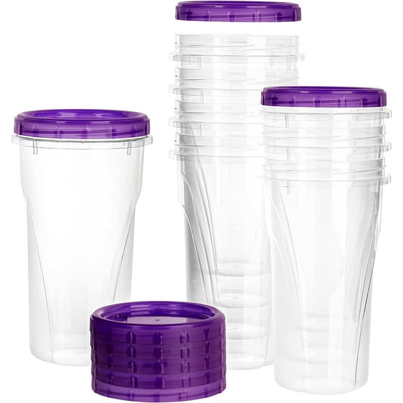 48 oz Clear Twist Top Storage Deli Containers with Leak Proof Lids Purple - BPA Free Snack Containers Airtight Reusable Plastic Food Storage Canisters with Twist Seal Caps Kitchen Organizer (16)