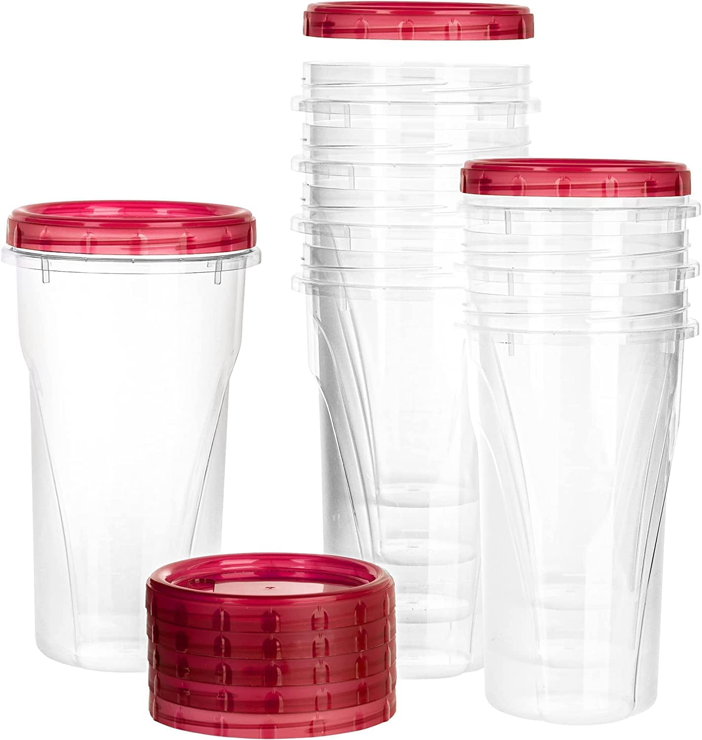 48 oz Clear Twist Top Storage Deli Containers with Leak Proof Lids Red