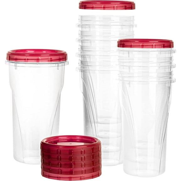 48 oz Clear Twist Top Storage Deli Containers with Leak Proof Lids Red - BPA Free Snack Containers Airtight Reusable Plastic Food Storage Canisters with Twist Seal Caps Kitchen Organizer (4)