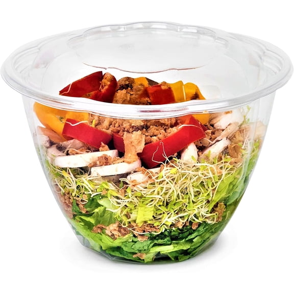 48 oz Disposable BPA Free Salad Containers with Lids inClear Plastic Disposable for a Fresh Airtight Seal, Portable Serving Bowl Set for Meal Prep & Preserve Freshness s: (Qty=200)