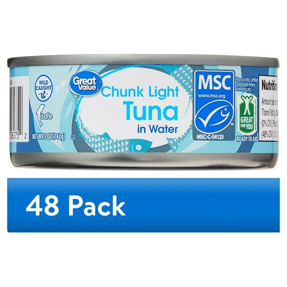 (48 pack) Great Value Chunk Light Tuna in Water, 5 oz