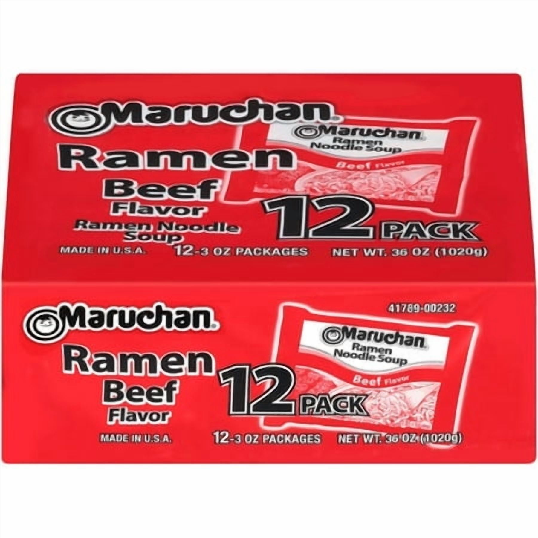 (48 pack) Maruchan Ramen Noodle Beef Flavor Soup, 3 oz, 12 Count, Shelf Stable Package