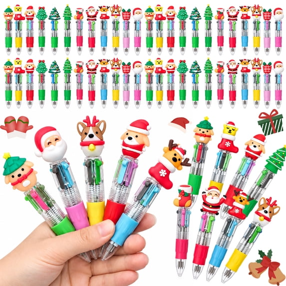 48 pcs Christmas Multicolor Ballpoint Pens 4 Colors in 1, Retractable 0.7mm Cartoon Cute Fun Pens for Santa Snowman Writing Pens (Random style)