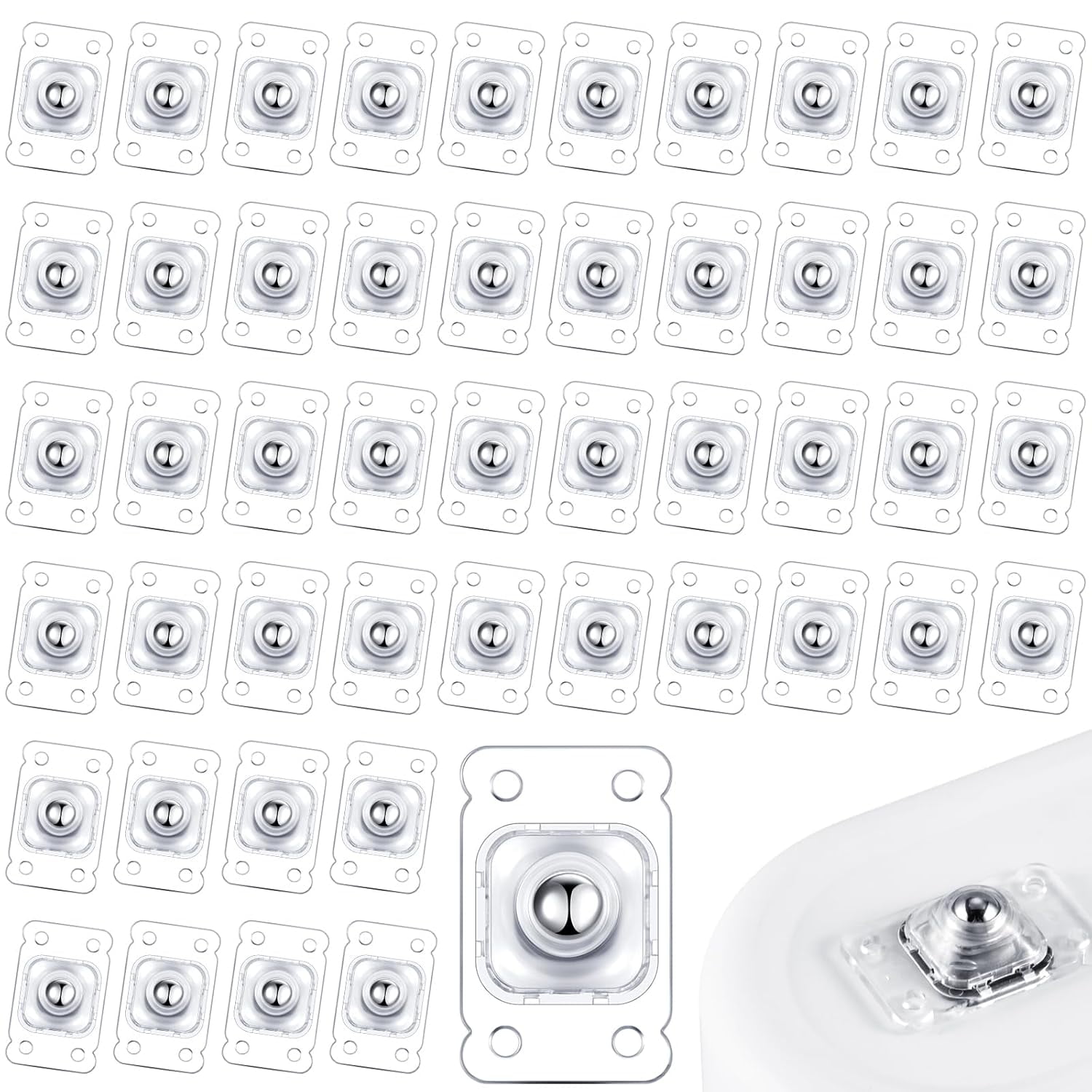 48 pcs self-adhesive casters, household appliance rollers, 360-degree rotating universal wheels, mini ball transfer bearings, suitable for kitchen (transparent)