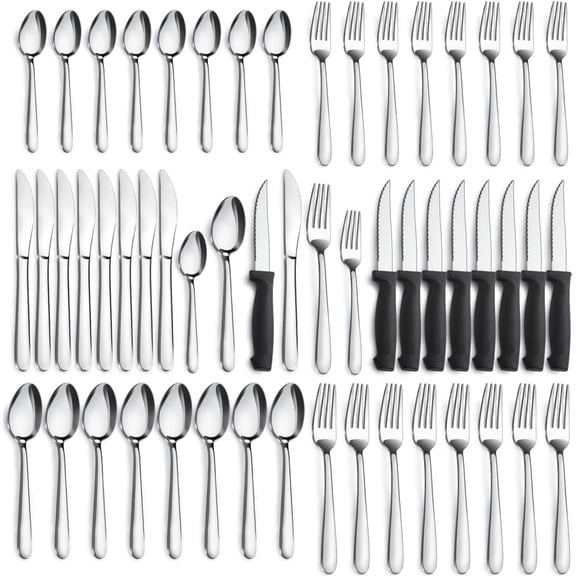 48 pieces 8 piece silverware set, cutlery set with steak knife, stainless steel cutlery set including fork spoon and knife set, dishwasher safe appliance set for home restaurant